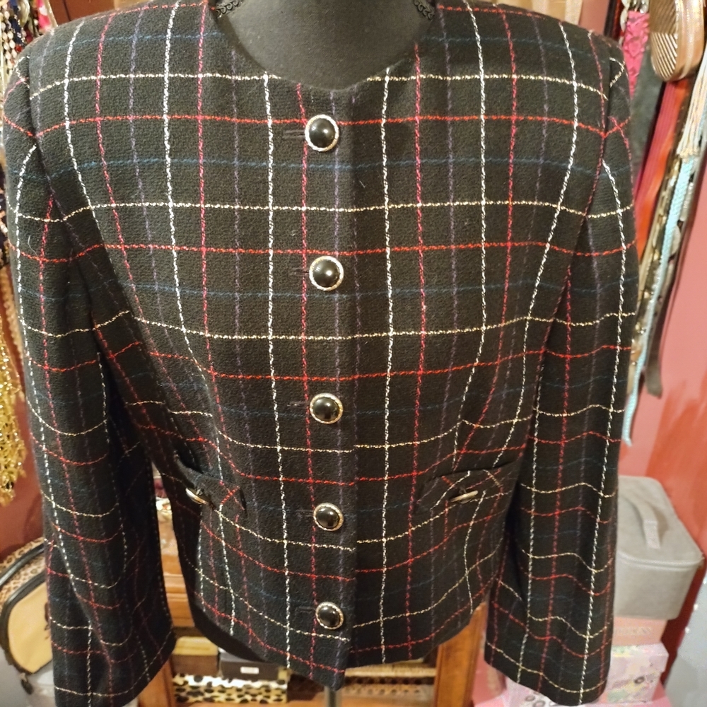 Private Concepts Vintage Woolen Plaid Blazer‎ M/L
